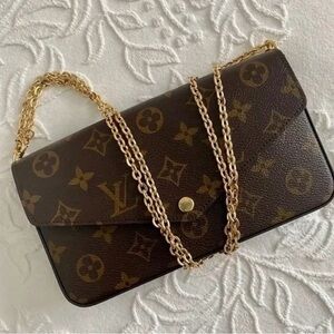 Louis Vuitton Dark Brown Monogram Clutch with Gold Chain